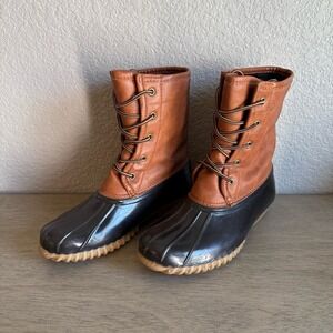 Duck Boots Tan Brown Waterproof Lace‎ Up Round Toe Comfortable Lightweight